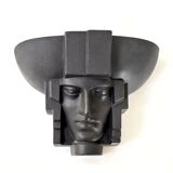Vintage 1980s Inca pharaoh face ceramic wall lamp Saint-Clément 80s