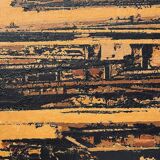 Orange and black abstract painting, oil on panel, Serge Detriaux, 1998