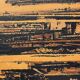 Orange and black abstract painting, oil on panel, Serge Detriaux, 1998