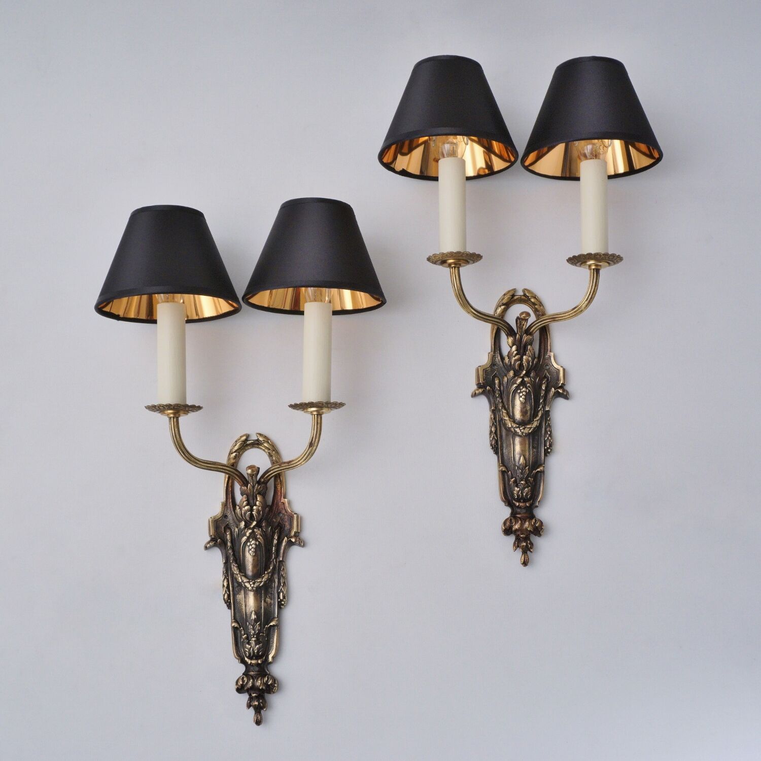Pair antique sconces wall lights LB Deposé Leboullanger Freres, gilt bronze, 1900 ca, French