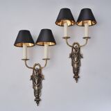 Pair antique sconces wall lights LB Deposé Leboullanger Freres, gilt bronze, 1900 ca, French