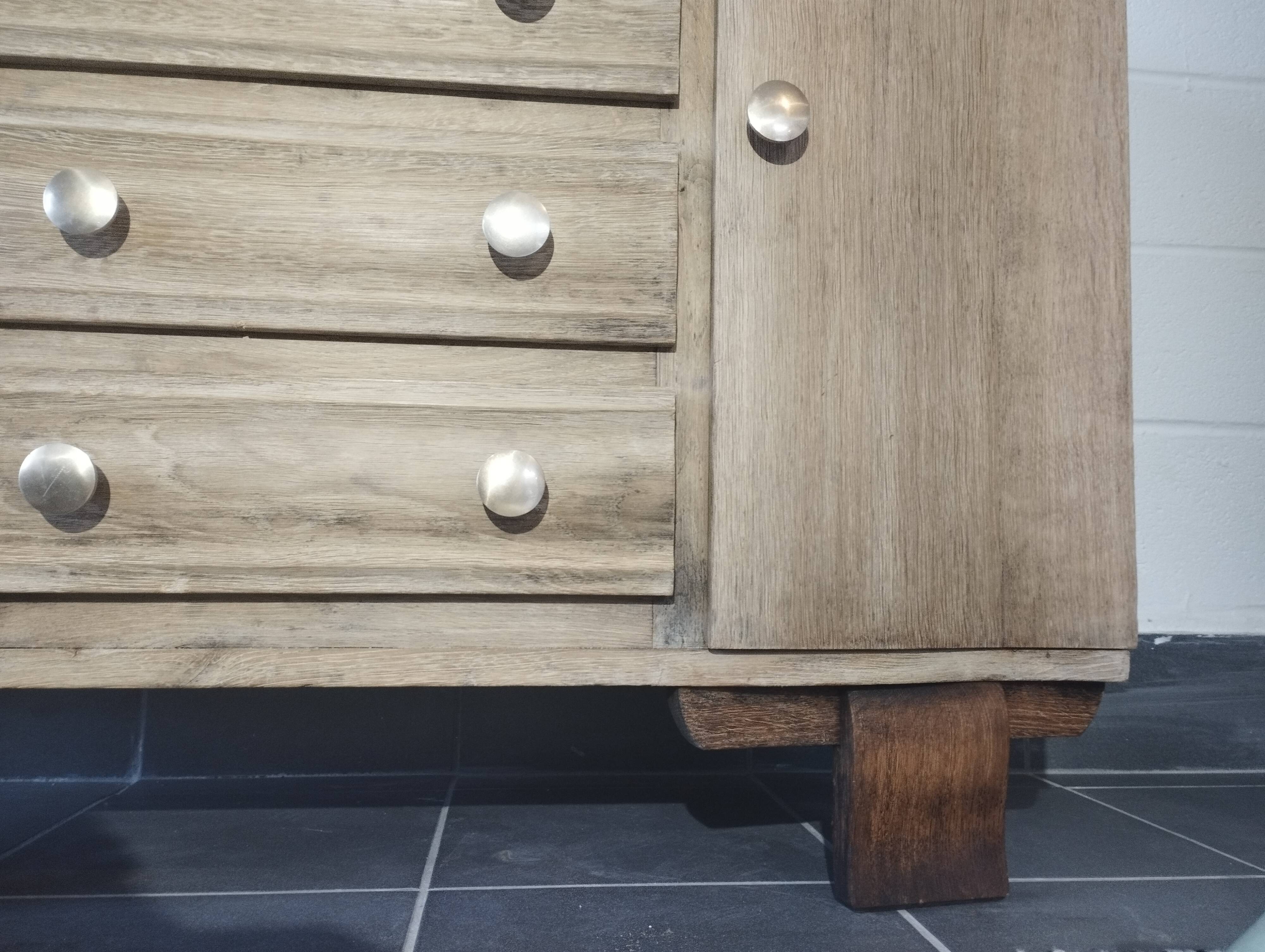 Art Deco oak and leather chest of drawers