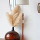 Vintage Scandinavian floor lamp in wood and gold brass — Beige lampshade