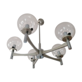 Chrome metal chandelier 5 branches vintage glass globes 60 70