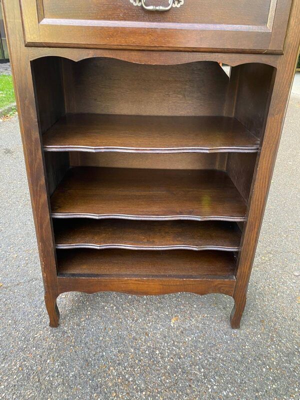 Bibliothèque étagère Bibus Louis XV en bois massif finition chêne foncé tir