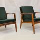 Pair of Scandinavian style armchairs, red velvet fir fabric 60s