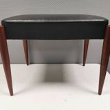 Footstool with teak wood legs and black skai (imitation leather) 1970s