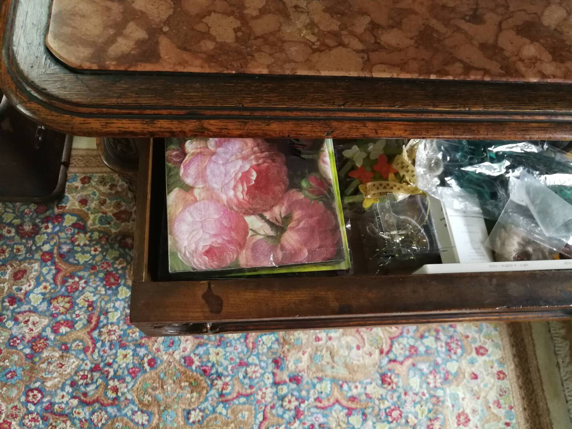 Dessert / Buffet late 19th century with pink-brown marble in Louis XV style