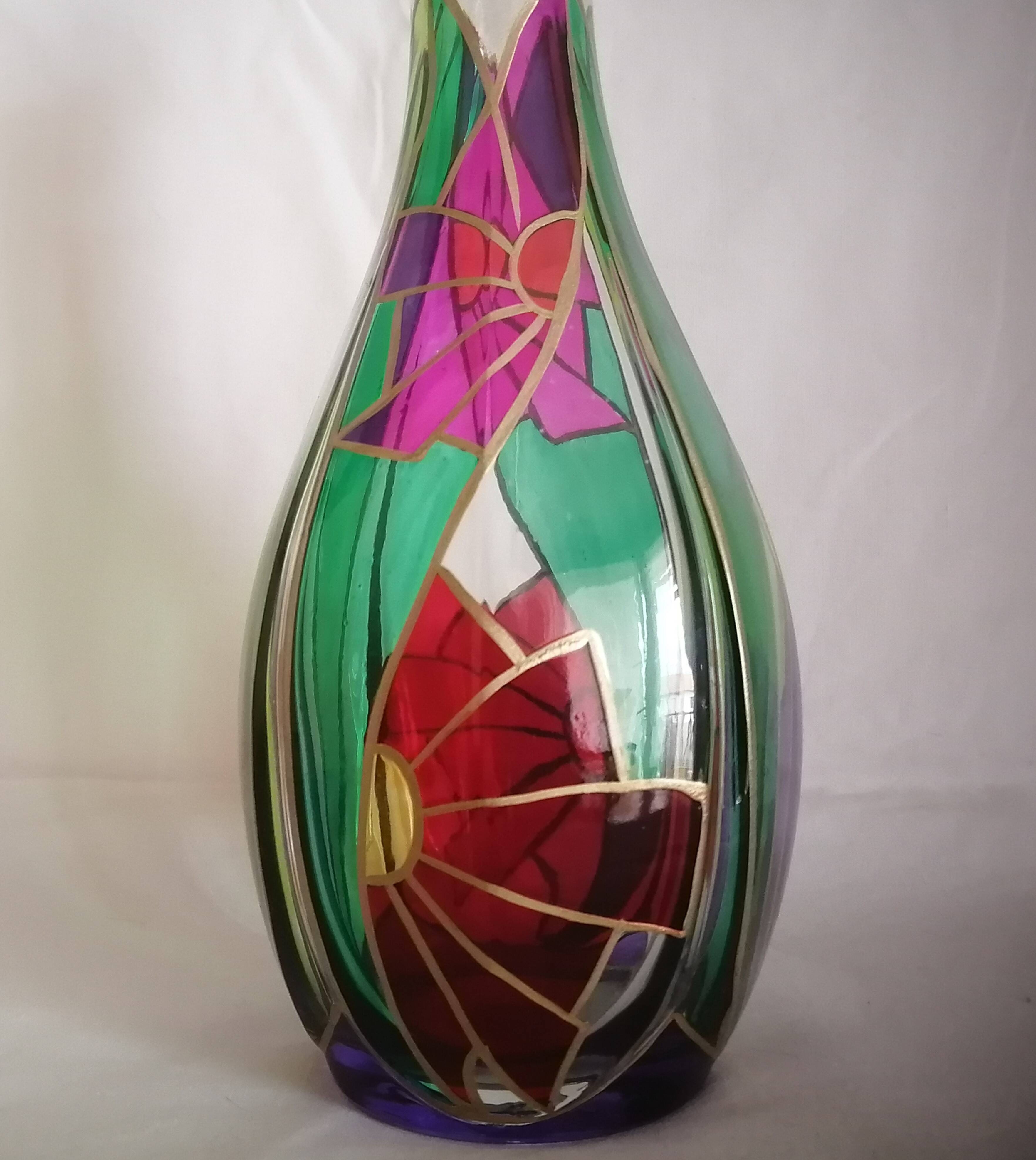 Art Deco glass carafe from Murano, Punto Arte workshop, Luigi Bormiol style.