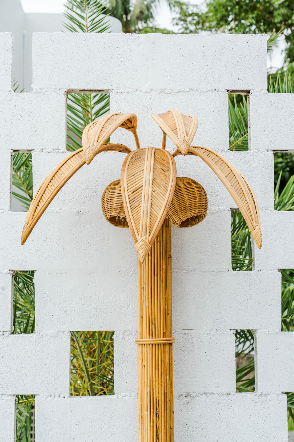 Pair of large "coconut/palm" wall lights in rattan.