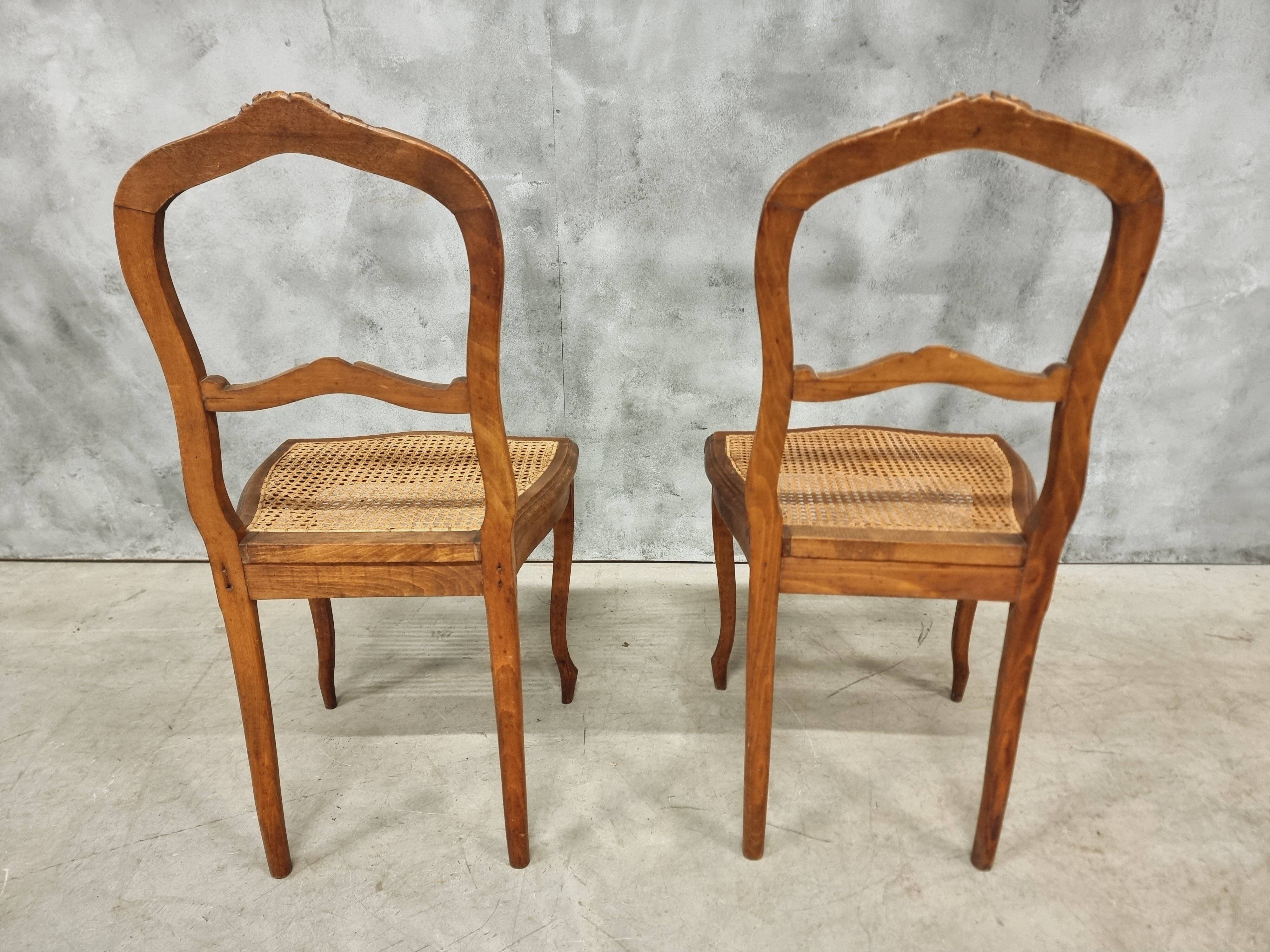 Set of antique French chairs dining chairs webbing and beech