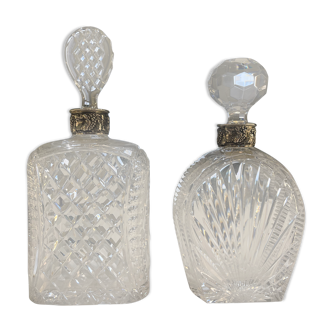 Pair of Decanters in crystal and silverware
