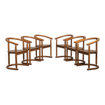 Ensemble de six chaises de salle à manger sculpturales par Allmilmö, Allemagne, années 1980.