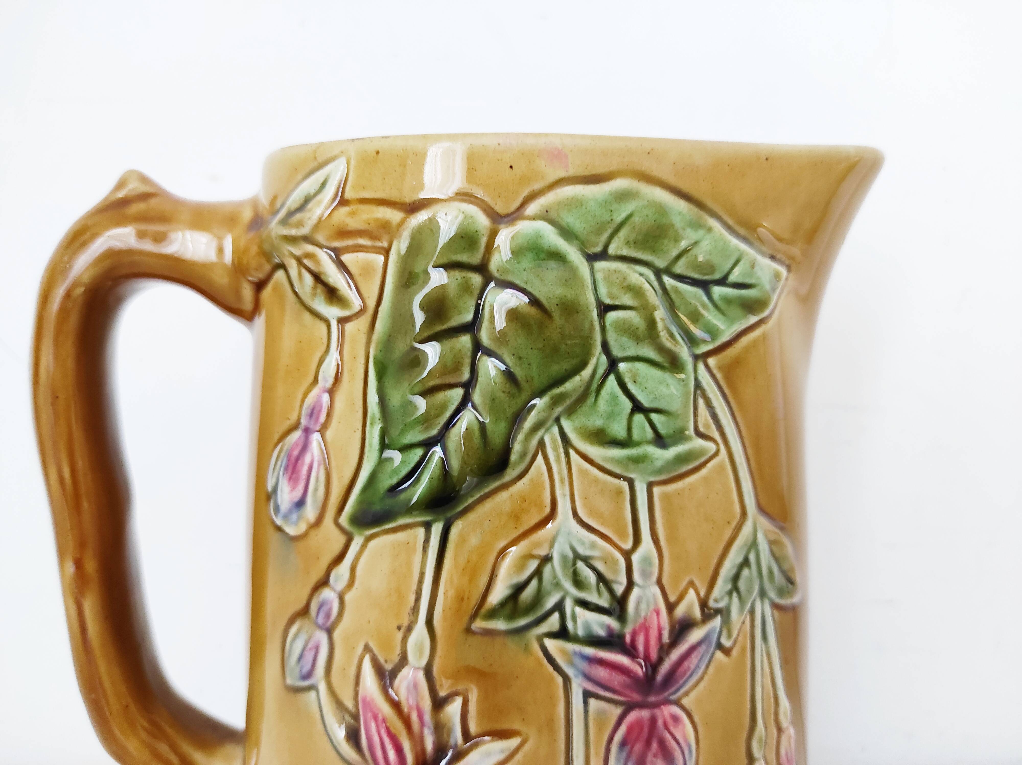 1900 earthenware pitcher with pink flowers
