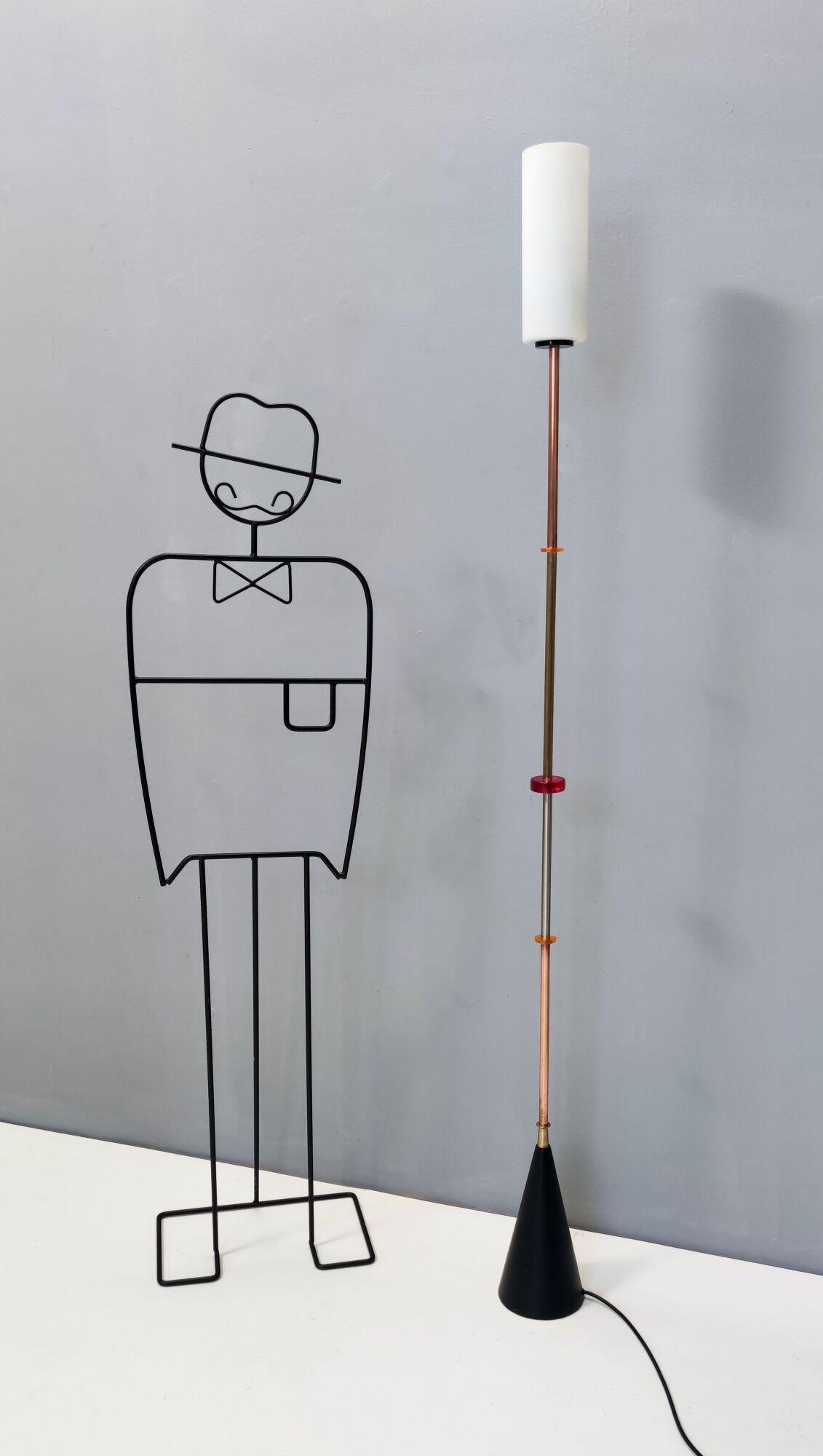 Glass, Brass, Aluminum, Copper and Iron Floor Lamp, 2021