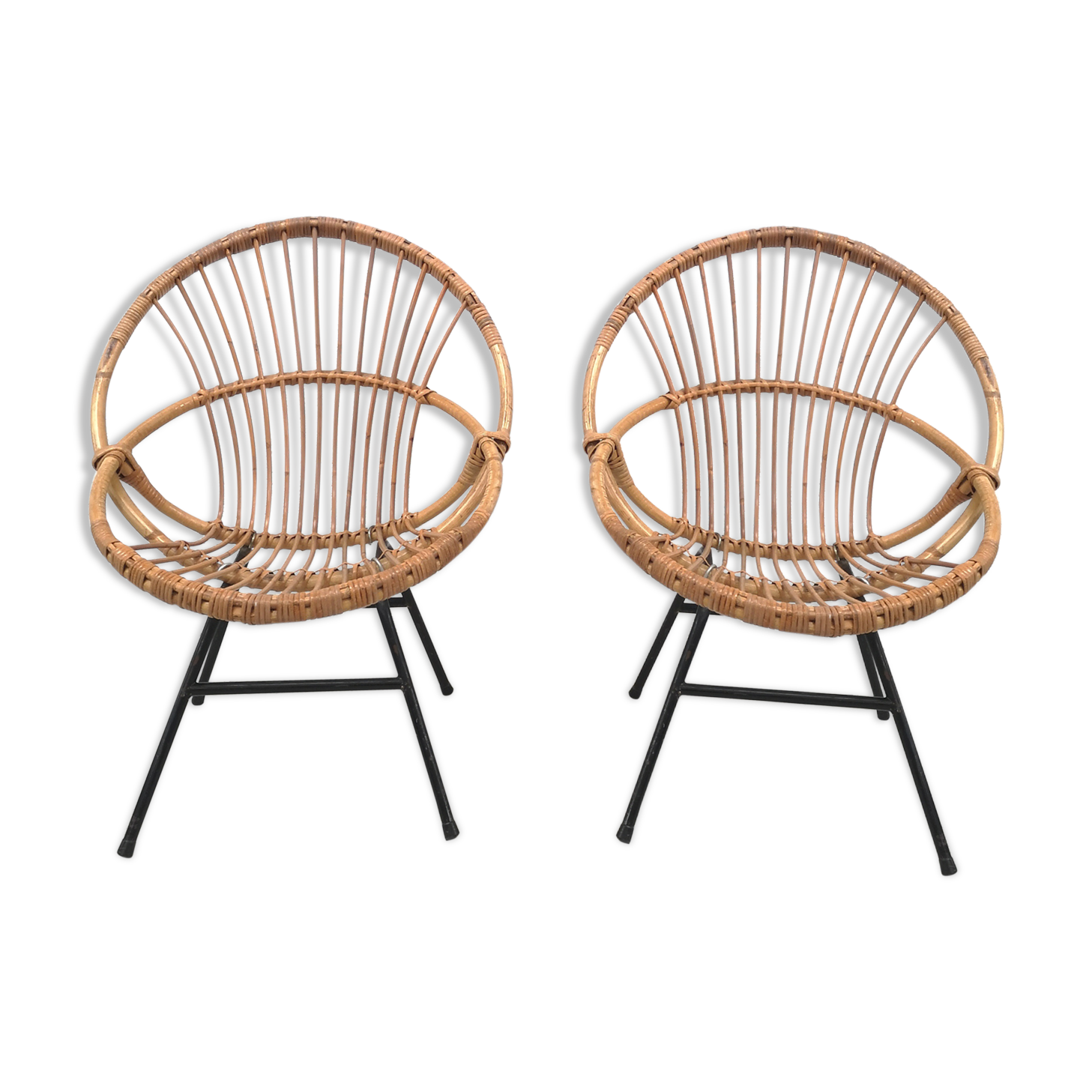 Pair of armchairs shell rattan