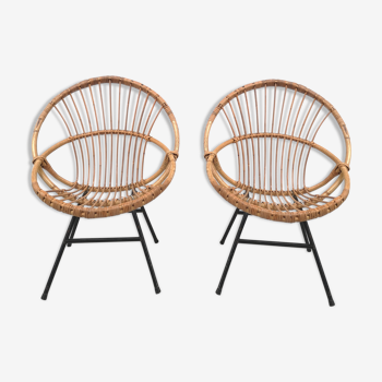 Pair of armchairs shell rattan