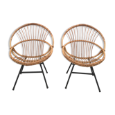 Pair of armchairs shell rattan
