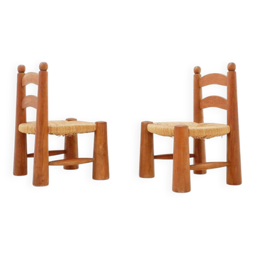 Pair of low brutalist chairs in the style of Charles Dudouyt - 1960s