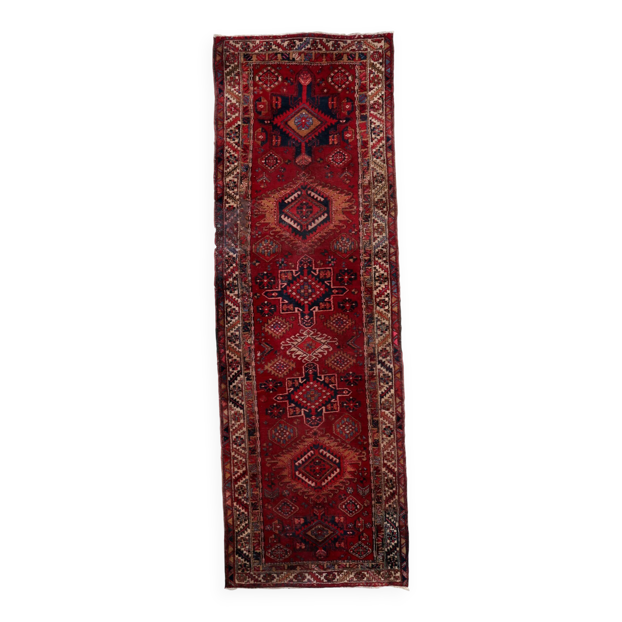 Tapis coureur vintage du Moyen-Orient Malayer fait main en laine 108 x 321