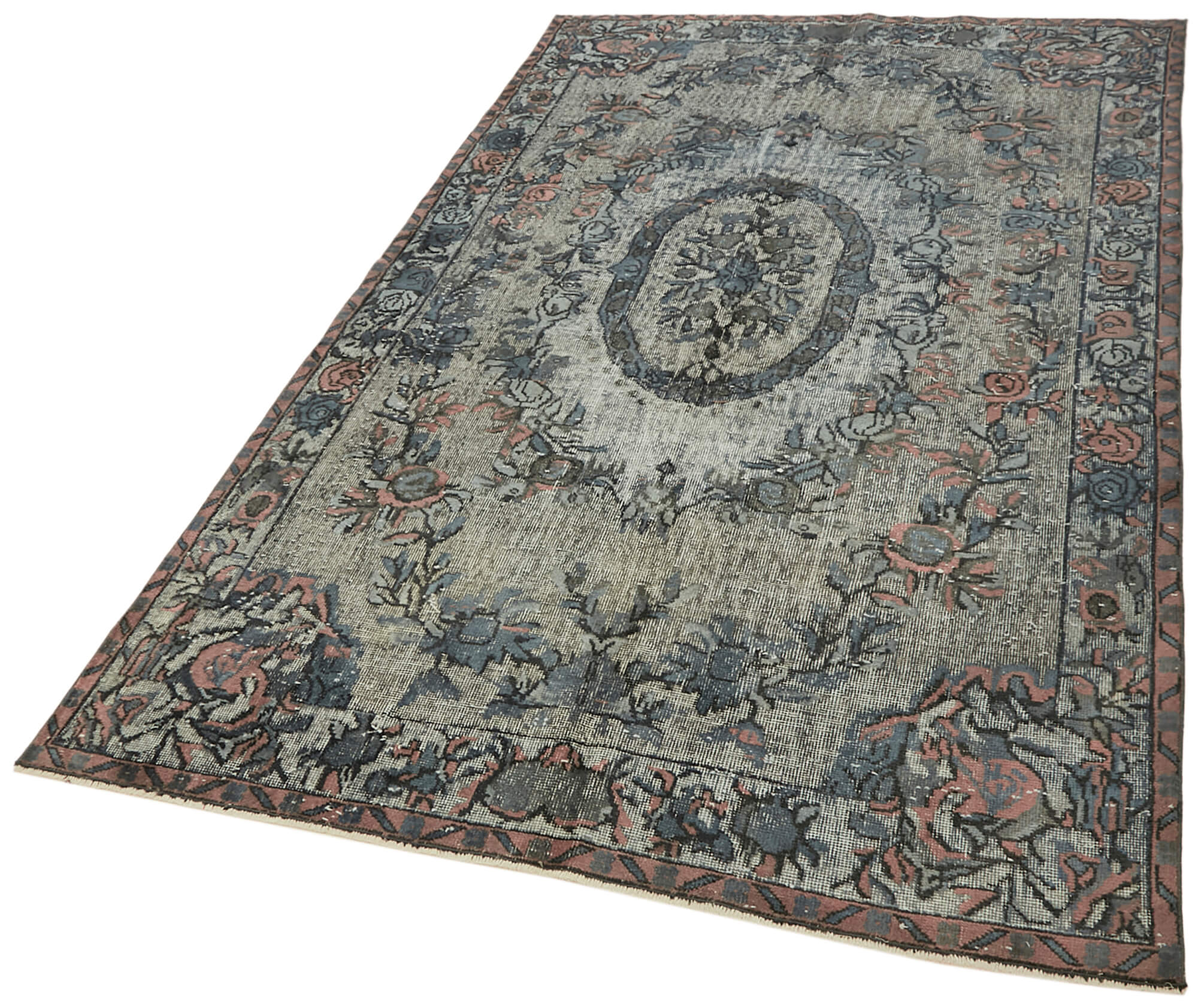 Handmade hi-low pile anatolian 1980s 173 cm x 284 cm grey rug