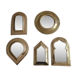 Set of 5 Moroccan mirrors in vintage brass 12 cm
