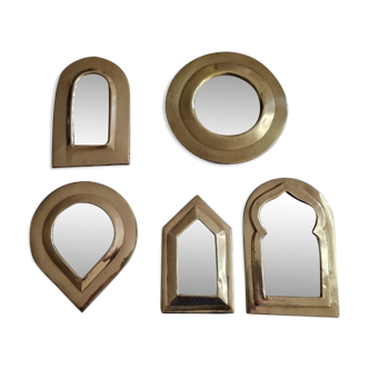 Set of 5 Moroccan mirrors in vintage brass 12 cm