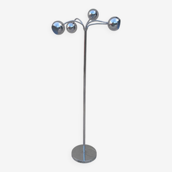 Vintage 80s eye ball space 5-branched chrome floor lamp