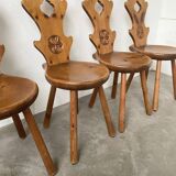 Set of 4 Savoyard pine chairs from the 60s