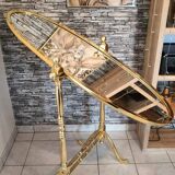 Vintage horse mirror in patinated steel with golden brass effect 1980