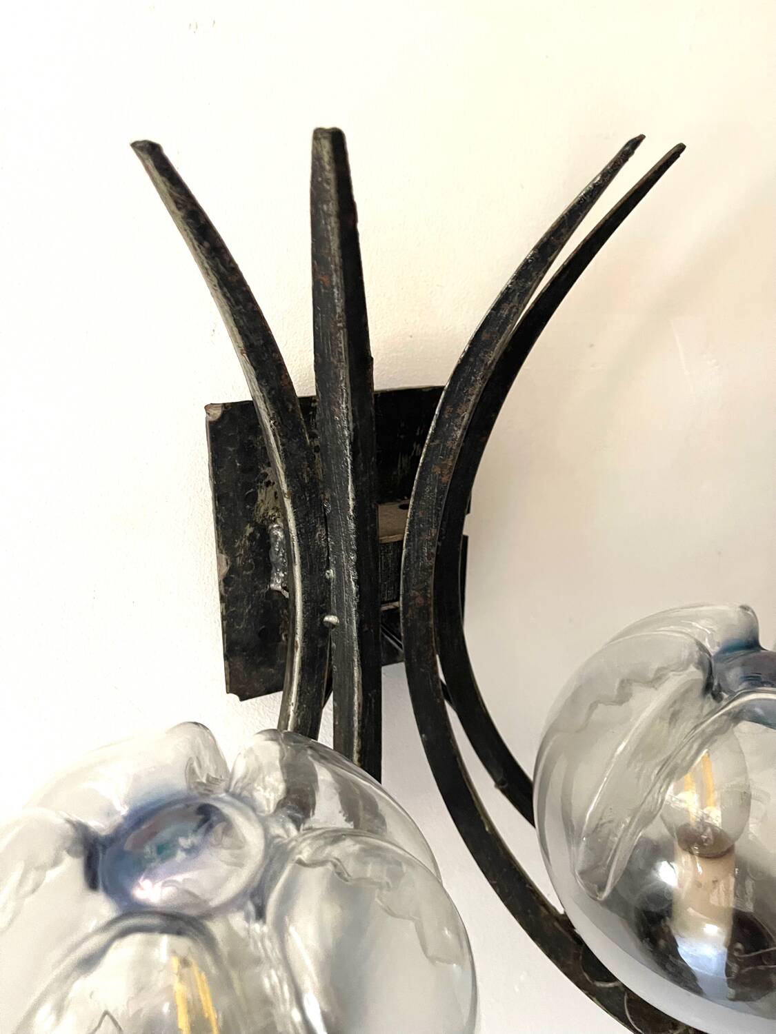 Brutalist pair of Mazzega glass sconces, Italy 1960