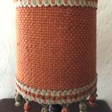 Table lamp wood and jute with pompoms