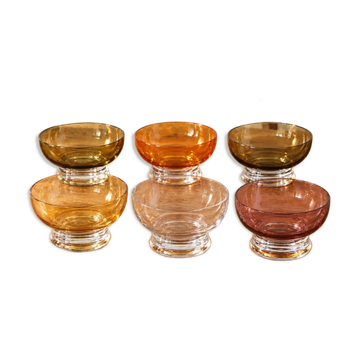 Set of 6 vintage multicoloured glass dessert bowls – 1970s