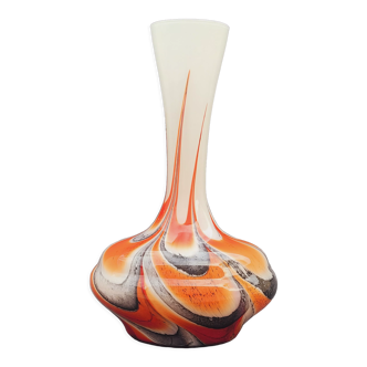 Vase vintage Italie par Carlo Moretti  1970 opaline orange noir