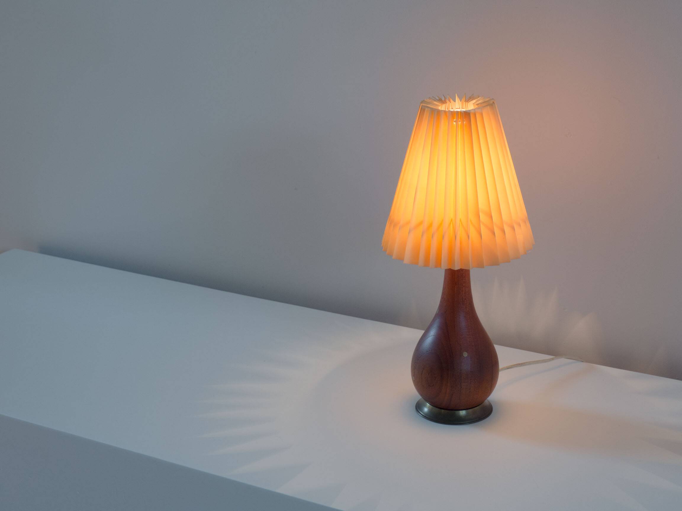 Danish solid teak and brass table lamp