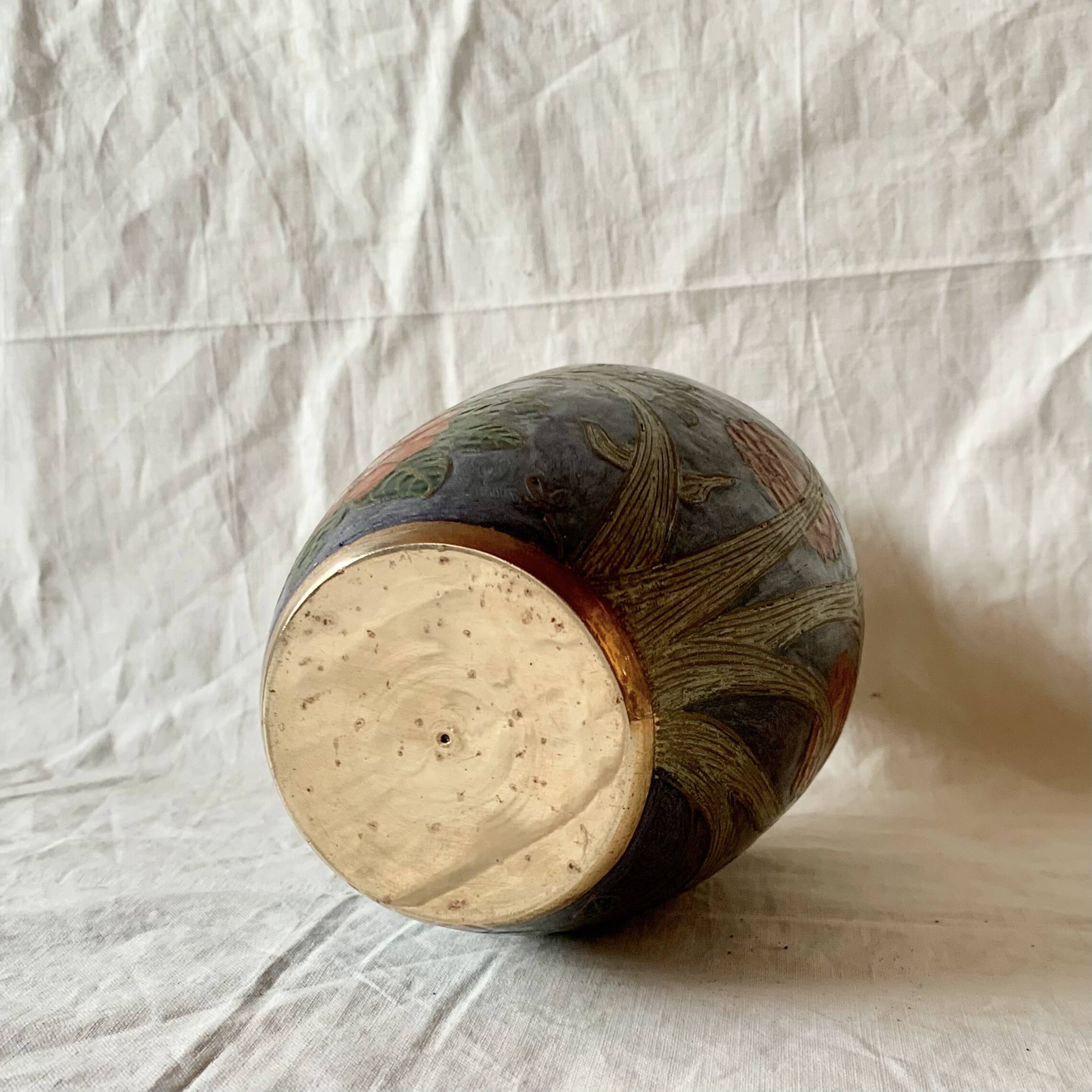 Vintage brass vase with cloisonné enamel floral decoration