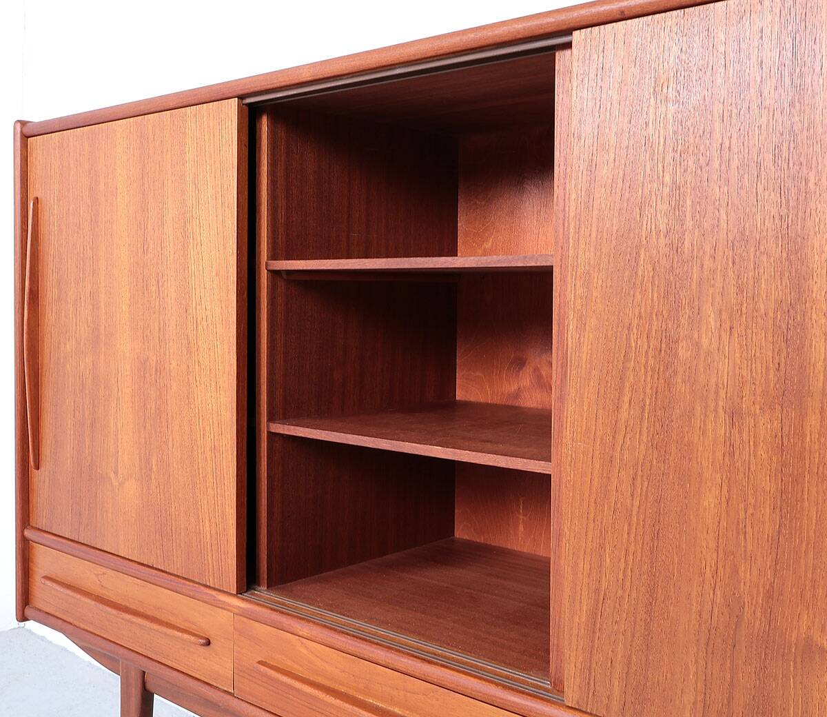 Danish design teak highboard with sliding doors, 1960s
