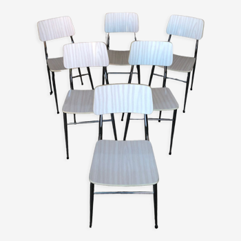 Série de 6 chaises cuisine formica blanc gris vintage