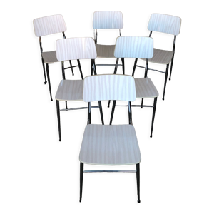 Série de 6 chaises cuisine - gris blanc