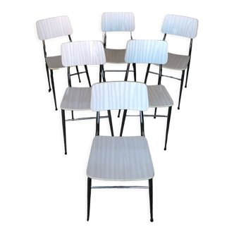 Set of 6 vintage white gray formica kitchen chairs