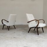 Pair of Jaroslav Smidek armchairs for Ton Bystrice restored in white buckle 1960