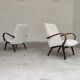 Pair of Jaroslav Smidek armchairs for Ton Bystrice, restored with white boucle, 1960.