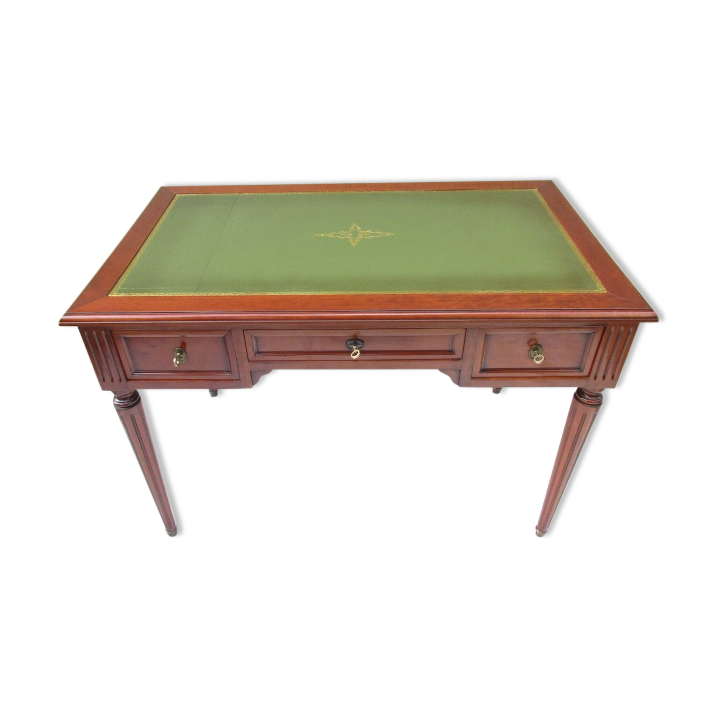 Bureaux vintage 7080 merisier massif patiné dessus cuir Selency