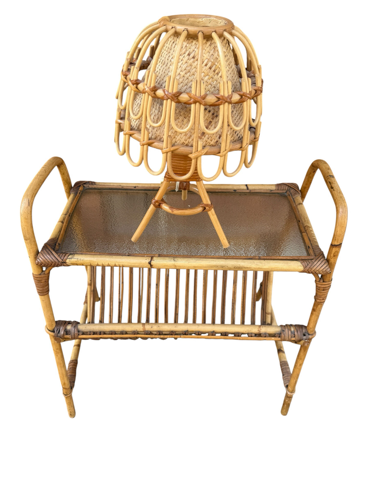 1950s Italian Rattan Side Table