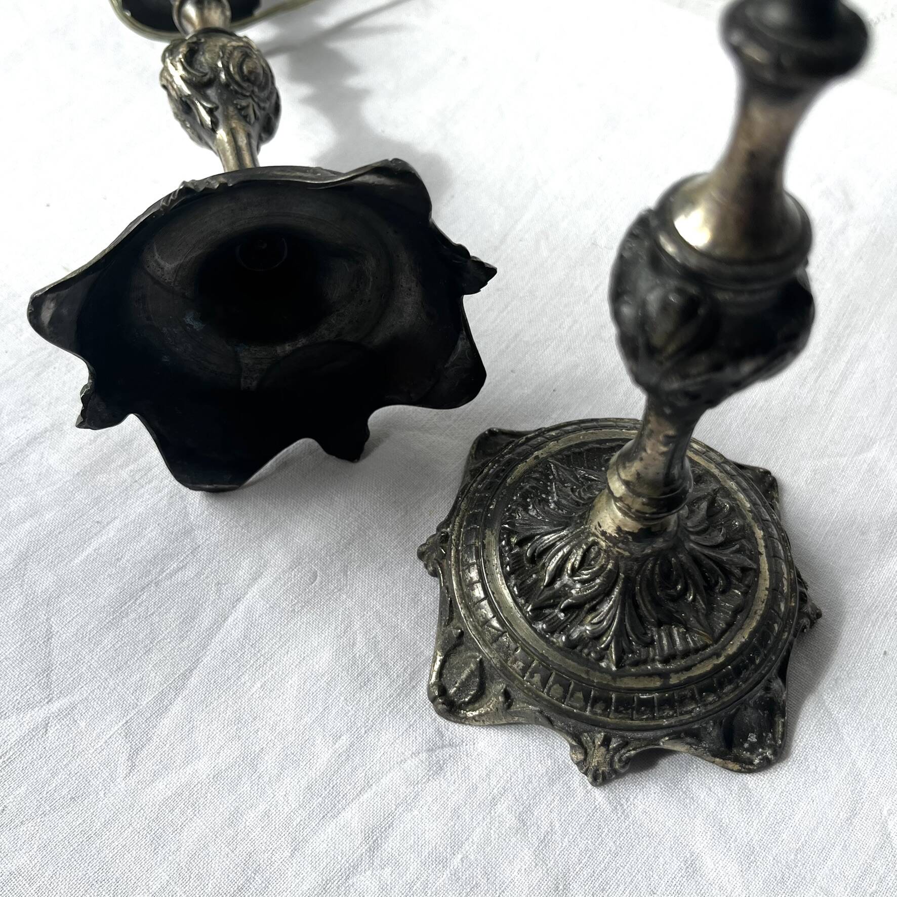 Pair of antique candlestick lamp bases