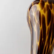 Vintage Murano glass vase from the 1990s, yellow art glass with brown spots, postmodern Italian design, sculptural flower vase, elegant gift idea.