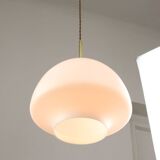 Mid-Century Modern Italian Opaline Glass and Brass Pendant Lamp