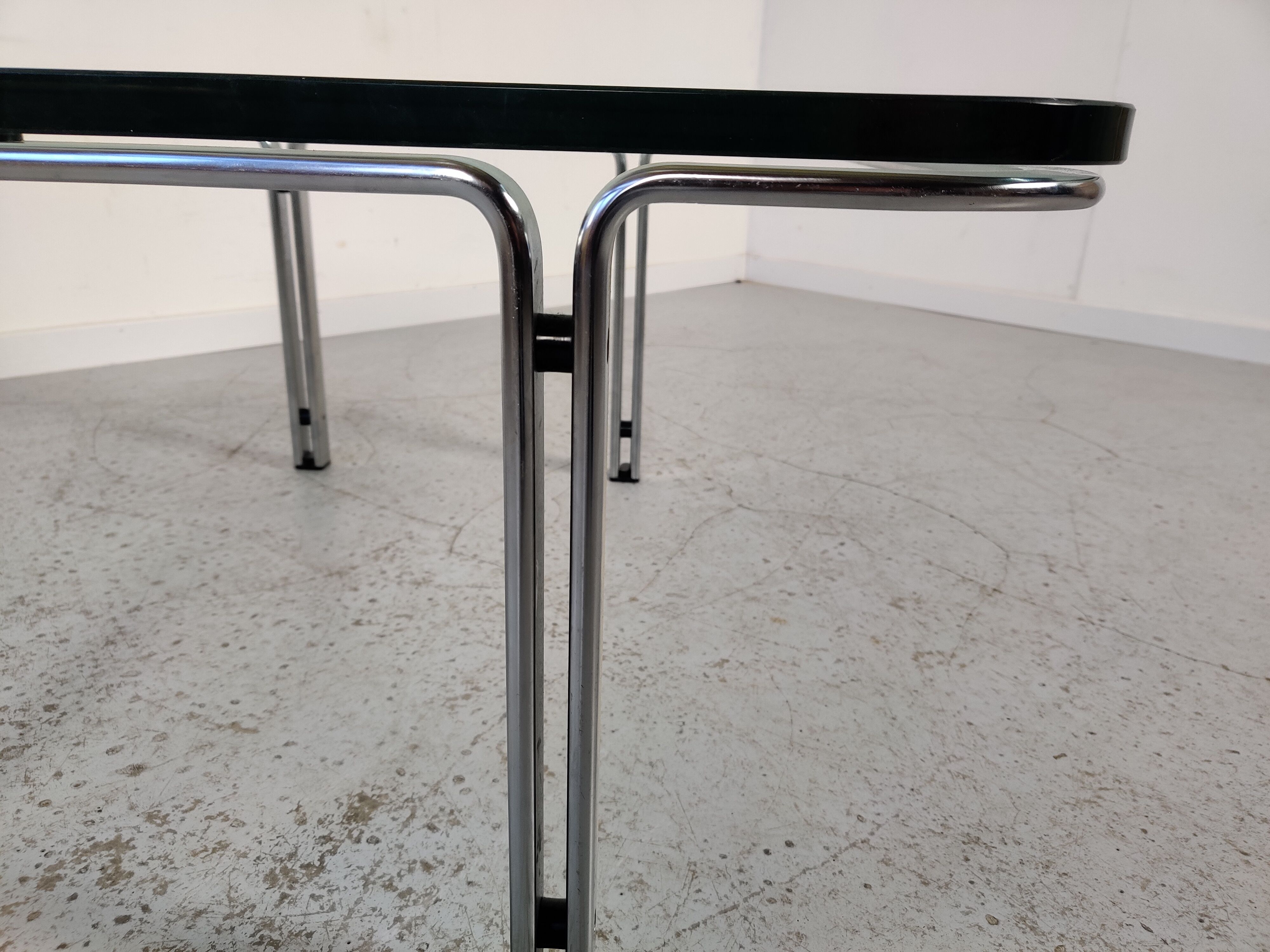 Horst Brüning coffee table for Kill International, glass and metal 70s