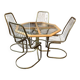 Octagonal glass table set with 4 gold brass cantilever chairs – Gastone Rinaldi