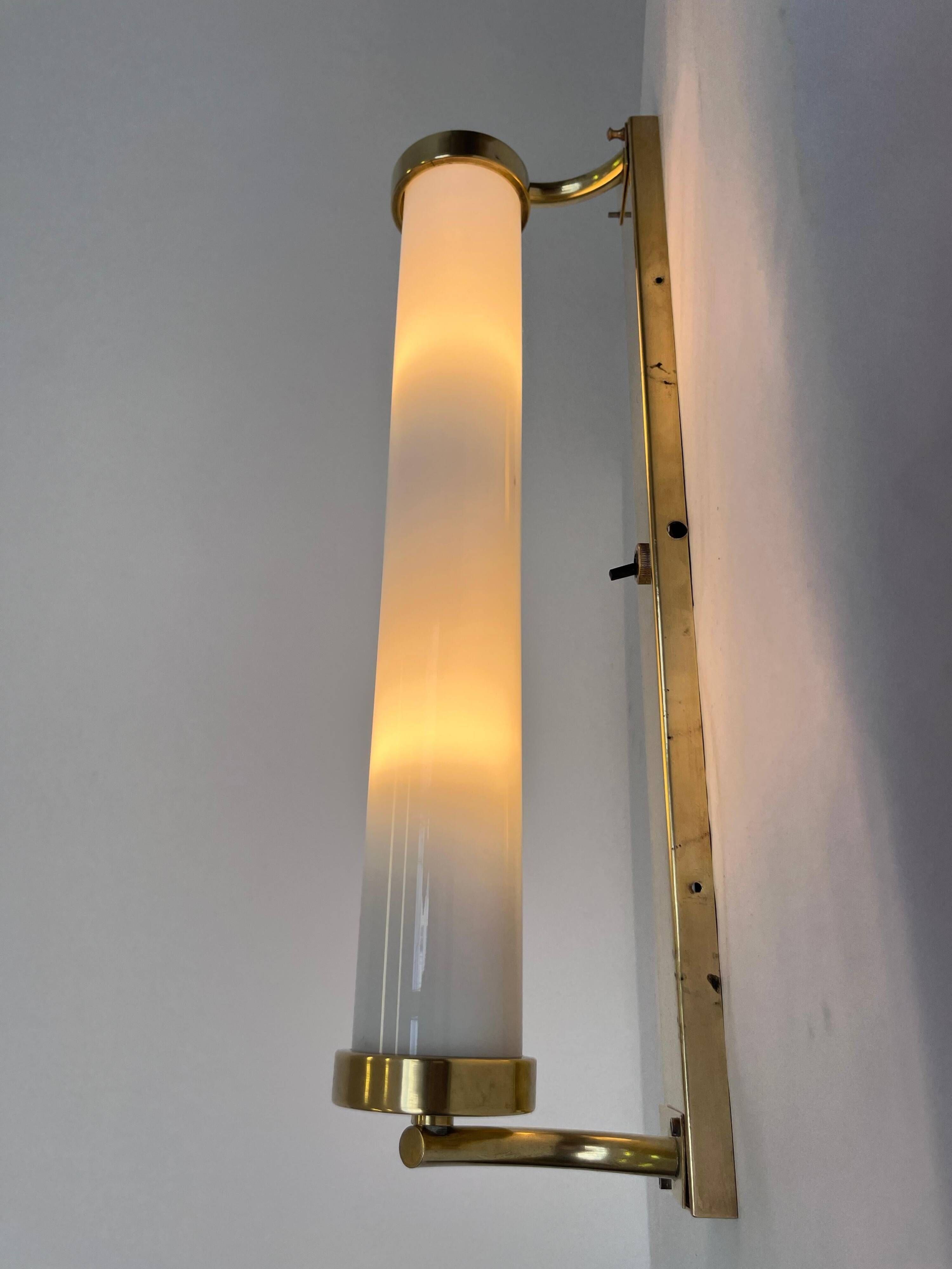 XXL Wall Sconce in Brass and Glass in Bauhaus Style, 1930s - Czechoslovakia